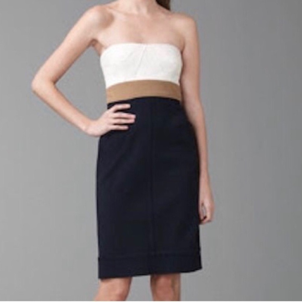 Diane Von Furstenberg Rhythm Strapless Dress Ivory Tan Blue Size 8.